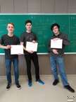 Kevin Constantineau (best individual score), Vincent Théberge  (best newcomer score, 1st year student), and Frédéric Dupras (best overall score, combined team & individual), winners of the 10th annual Champlain Saint-Lambert Mathematics Contest of 2018