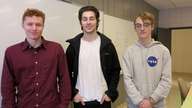 Garret Huff (best newcomer score, 1st year student), Zachary Tremblay (best overall score, combined team & individual), and Vincent Théberge (best individual score), winners of the 2019 Peter Russell Memorial Mathematics Contest